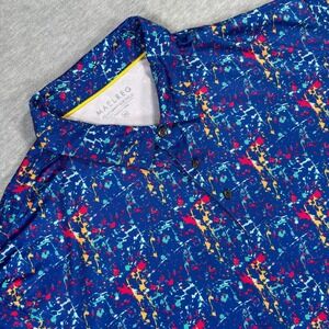MAELREG Mens Performance Polo Shirt 3XL Blue Paint Splatter Short Sleeve Golf